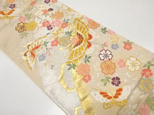 源氏車に蝶・枝垂れ桜模様織り出し 袋帯